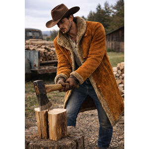 VTG Hide Society Shearling Coat Men L 70s Sheepskin Western Heritage Cozy Brown